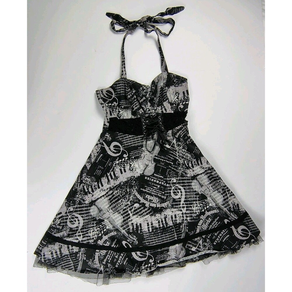 Hot Topic Whimsical Edgy Retro Artsy Music Notes Goth Emo Cotton Halter Dress
